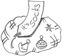 Drawing of a present with 'socks' written on the label